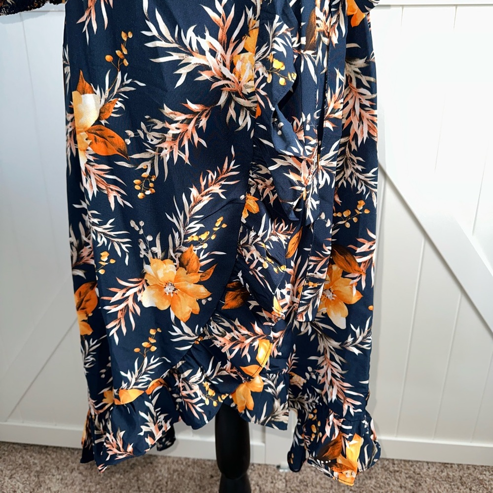 Francesca's Blue Rain NWT Floral Wrap Dress XS Hi-Low Ruffle Boho - Picture 4 of 8